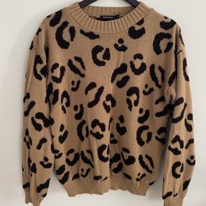 Brown leopard print chunky sweater
